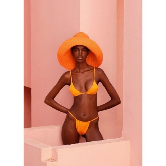 AEXAE Gathered Bikini Bottom in Orange Small New Womens Swimsuit - Picture 1 of 14